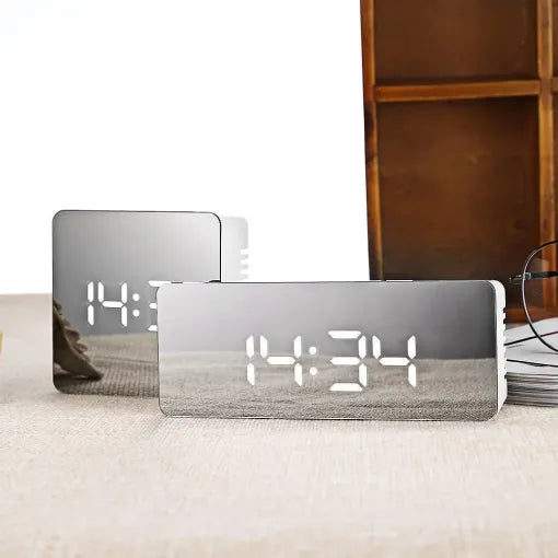 Belro digital alarm clock with smart mirror design, desktop bedside nightlight, modern home decor clock in a sleek style.
