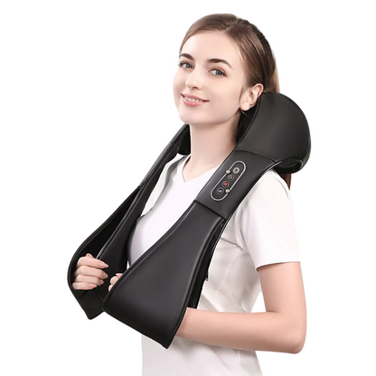 Belro heated shiatsu neck and shoulder massager with deep tissue pressure point therapy, electronic personal care appliance.