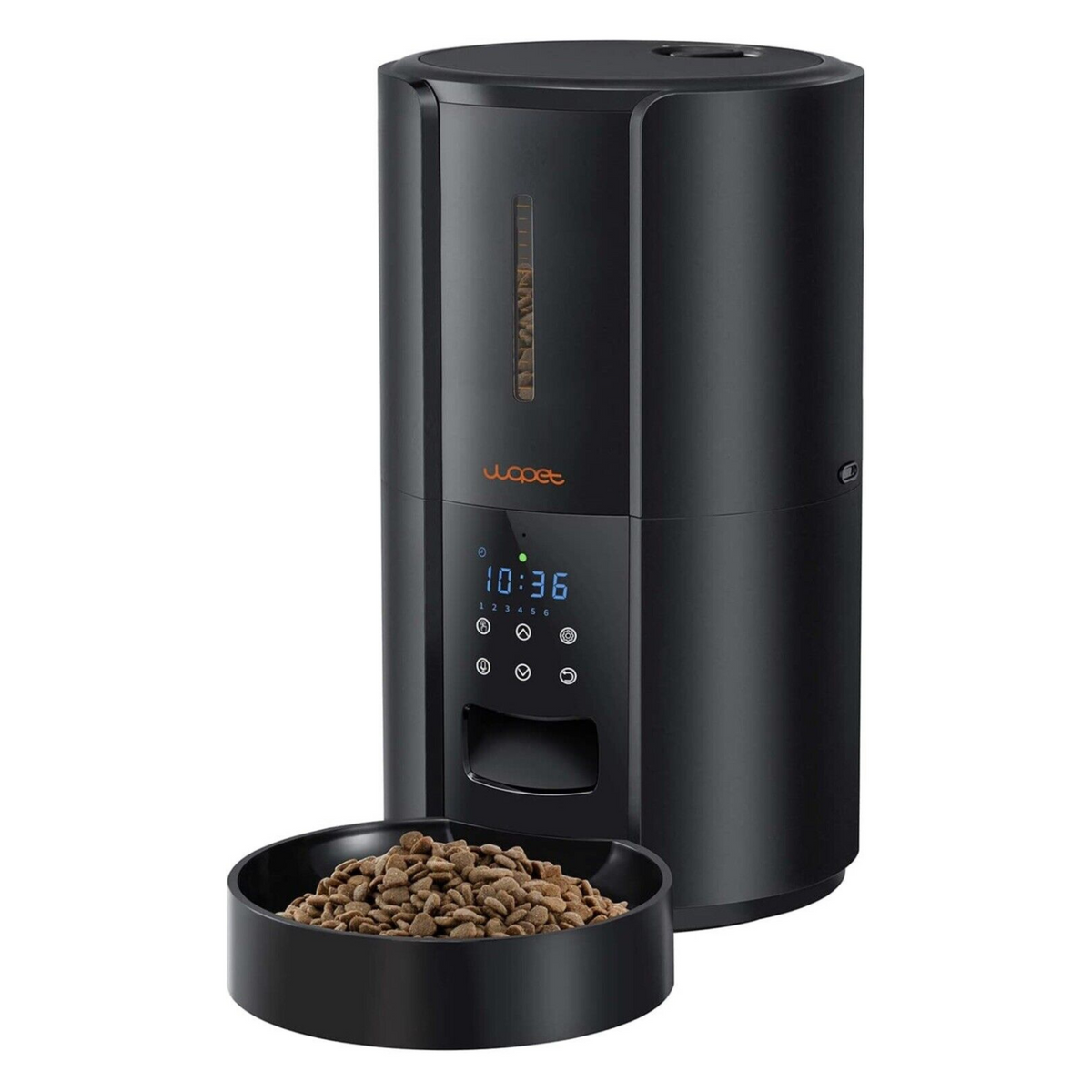 Belro large automatic pet food dispenser for dogs and cats, featuring a clear hopper and easy-access feeding tray.