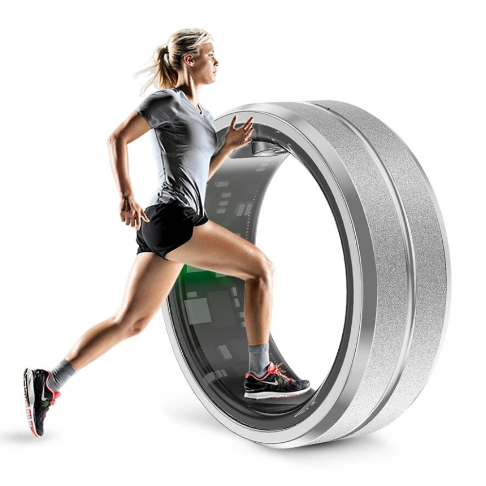 Belro smart ring for sleep and fitness tracking, shown on a person's finger with a sleek, modern design.