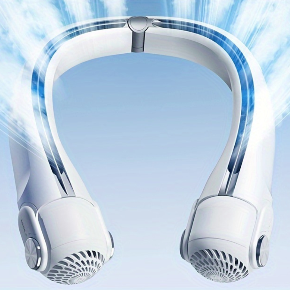 Belro wearable rechargeable summer travel neck cooling fan worn around the neck, ideal for outdoor outdoor activities.