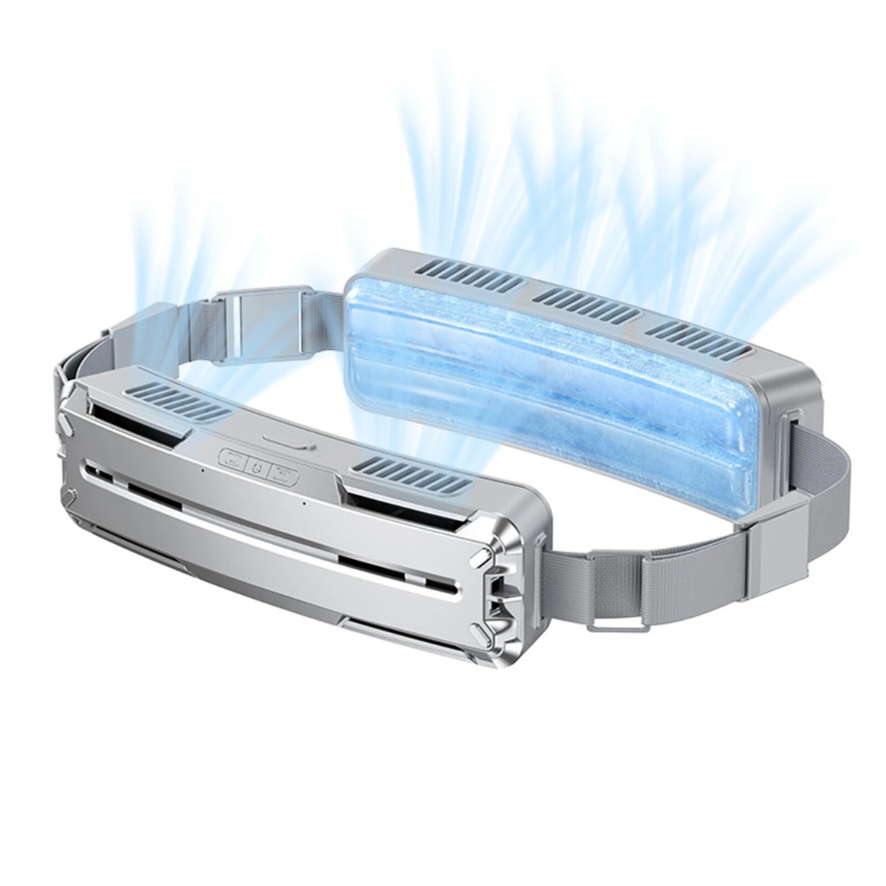 Belro hands-free waist fan belt for travel, shown with water bottle holder, ideal for outdoor cooling and convenience.