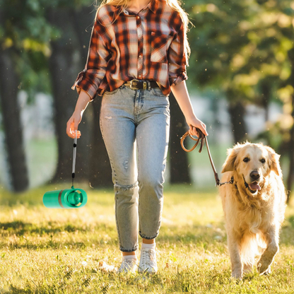 Belro dog poop picker upper claw with attached garbage bag dispenser, designed for convenient pet waste cleanup.