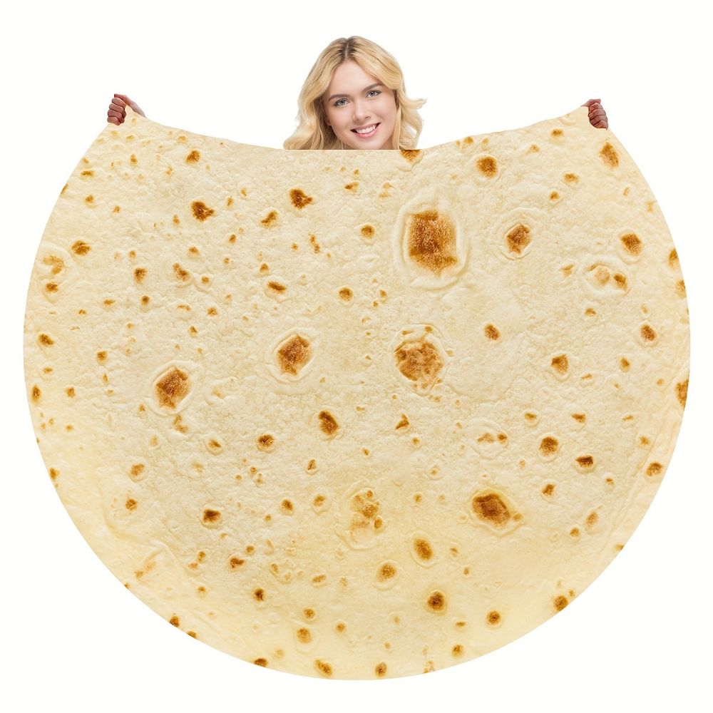 Belro burrito tortilla food throw blanket featuring vibrant, colorful tortilla design, perfect as cozy rainwear or decorative clothing.