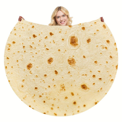 Belro burrito tortilla food throw blanket featuring vibrant, colorful tortilla design, perfect as cozy rainwear or decorative clothing.