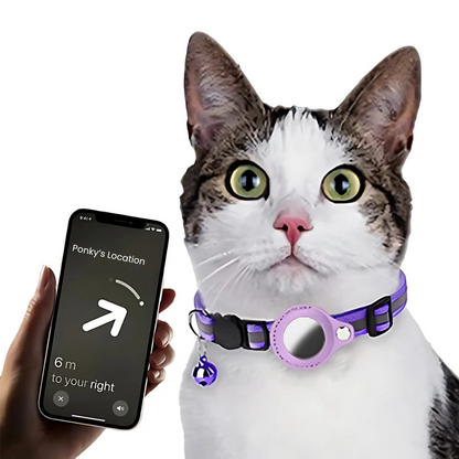 Belro waterproof reflective pet Airtag holder collar with secure strap and reflective strip for visibility during walks.