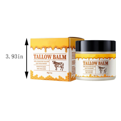 Belro Hydrating Beef Tallow Honey Moisturizer face and body balm in a jar, showing creamy texture and natural ingredients.