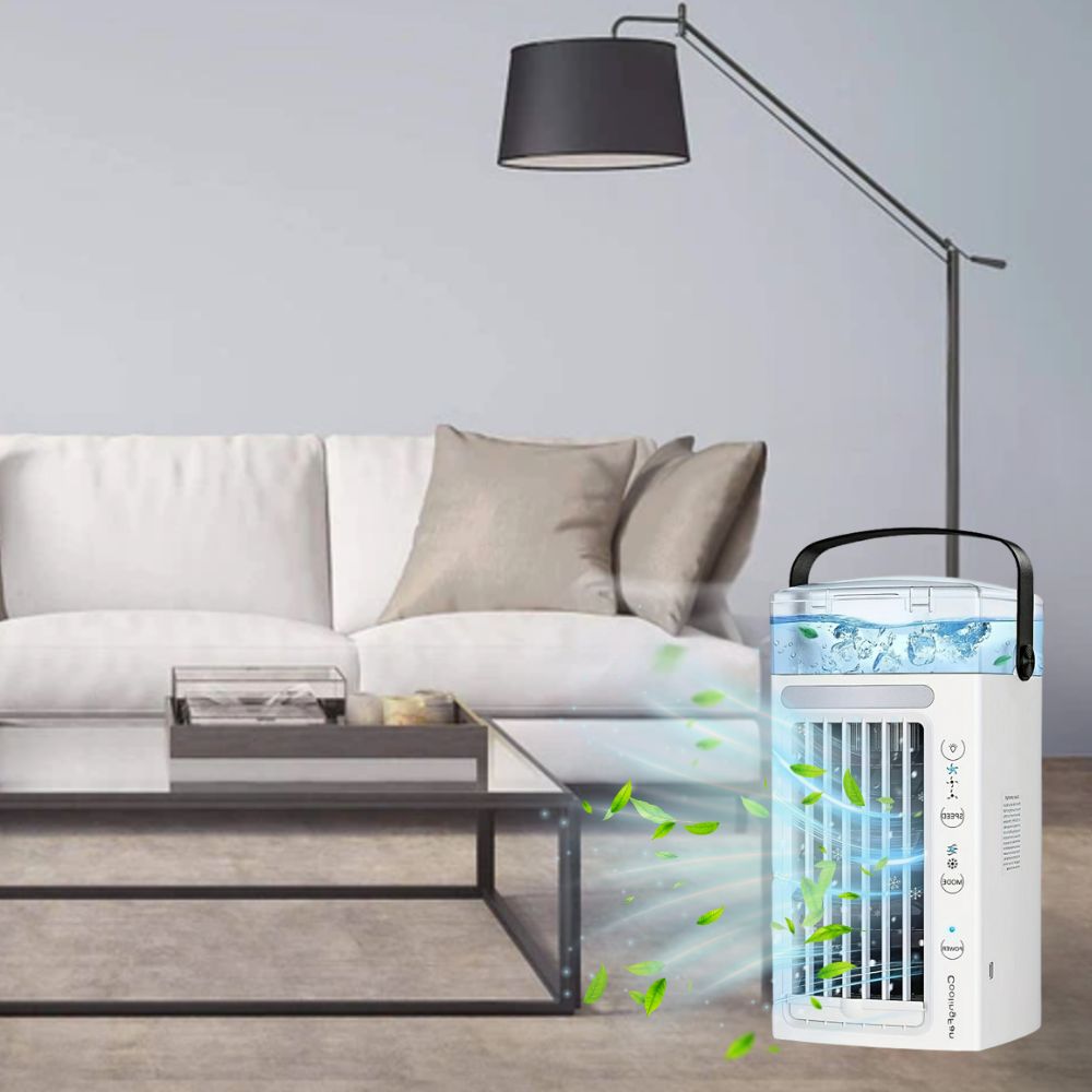 Belro personal portable air conditioner and mini fan for outdoor use, compact home and garden cooling device.