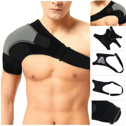 Belro shoulder brace for pain relief, adjustable strap support for shoulder injury and muscle soreness recovery.