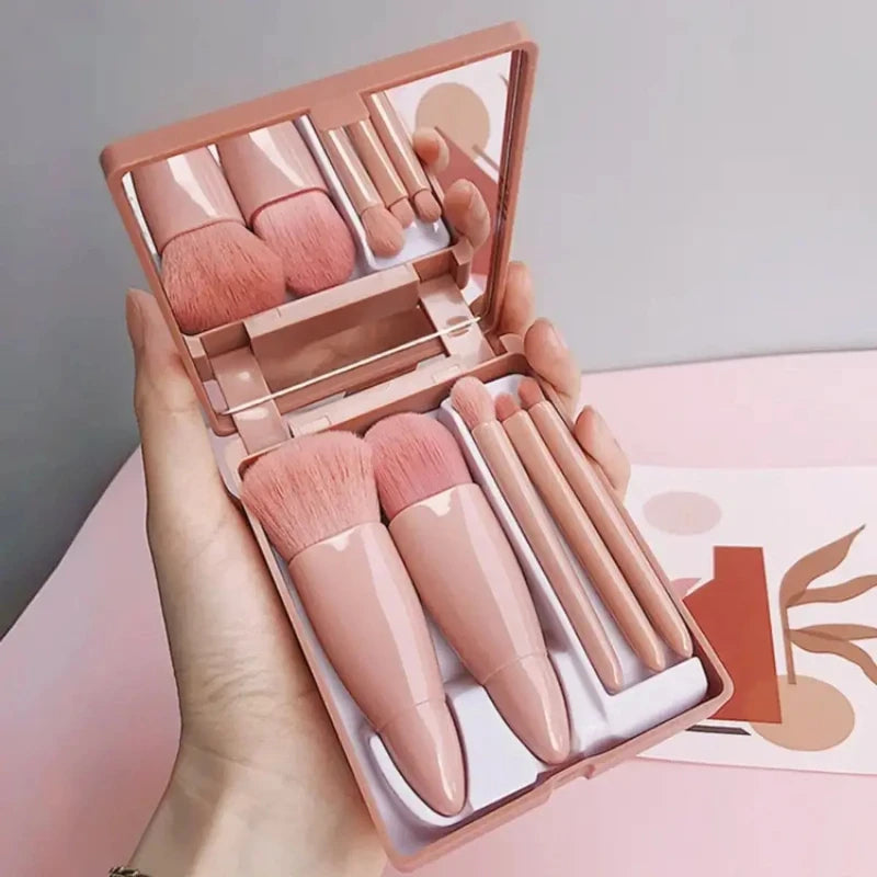 Belro mini makeup brush set with mirror, featuring small brushes and a compact mirror for precise application and touch-ups.