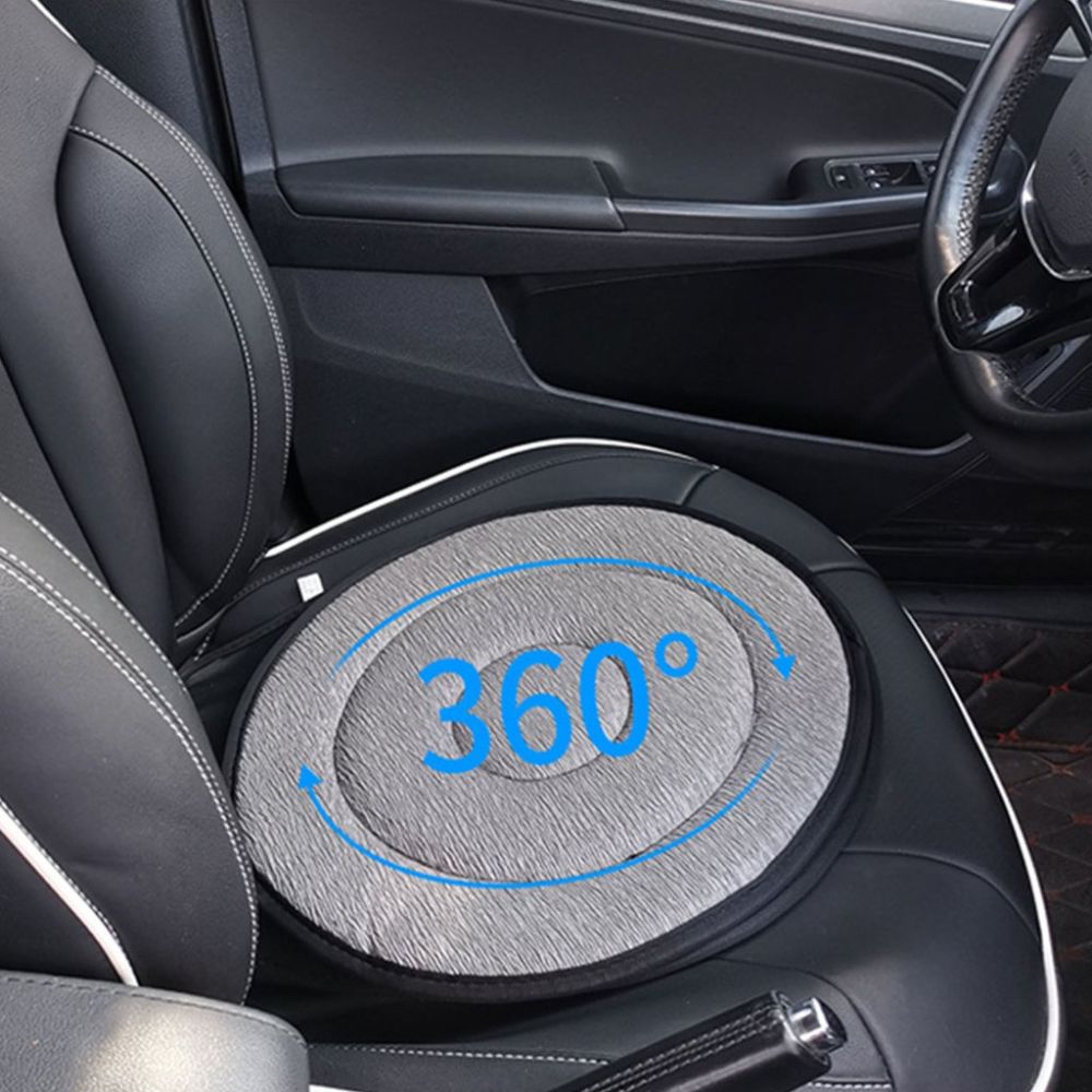 Belro Cozy 360-degree car swivel chair pad shown on a T-shirt with a soft fabric surface and adjustable strap.