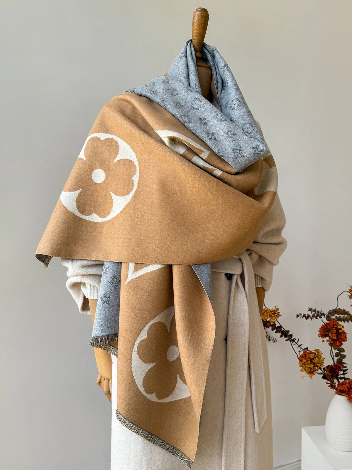 Belro luxury faux cashmere winter scarf and neck warmer in soft, cozy beige, perfect for cold weather accessories.