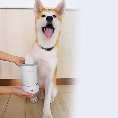 Belro automatic paw cleaner for dogs with soft brushes and water, designed to gently clean pet paws during grooming.