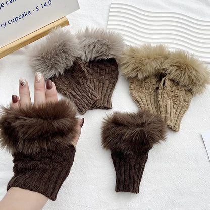 Belro faux fur fingerless winter gloves with hand warmer section, soft and cozy for cold weather.