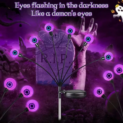 Belro lighted Halloween eyeball garden prop with solar-powered lights, designed as a spooky umbrella accessory for outdoor decor.