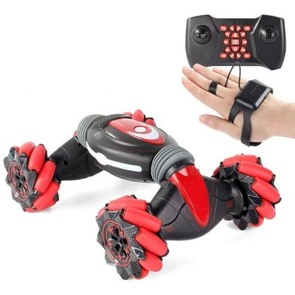 Belro gesture-controlled stunt car performing 360-degree spin, toy vehicle with remote control features in action.