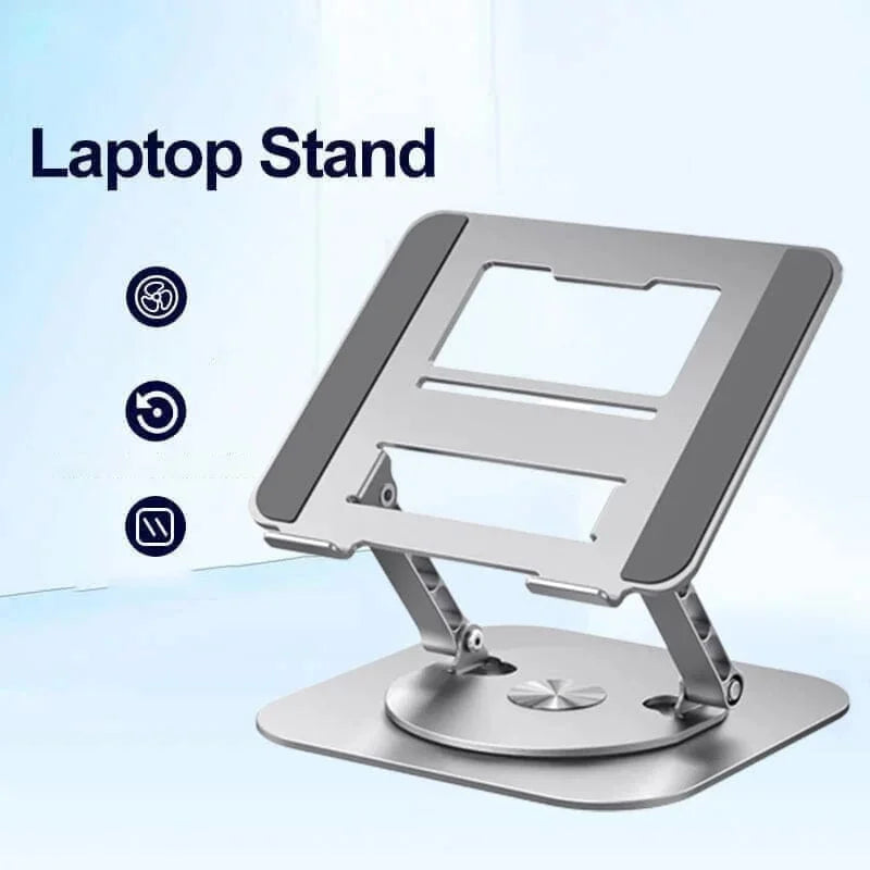 Belro aluminum alloy laptop stand with 360-degree rotating bracket, designed for ergonomic computer use.