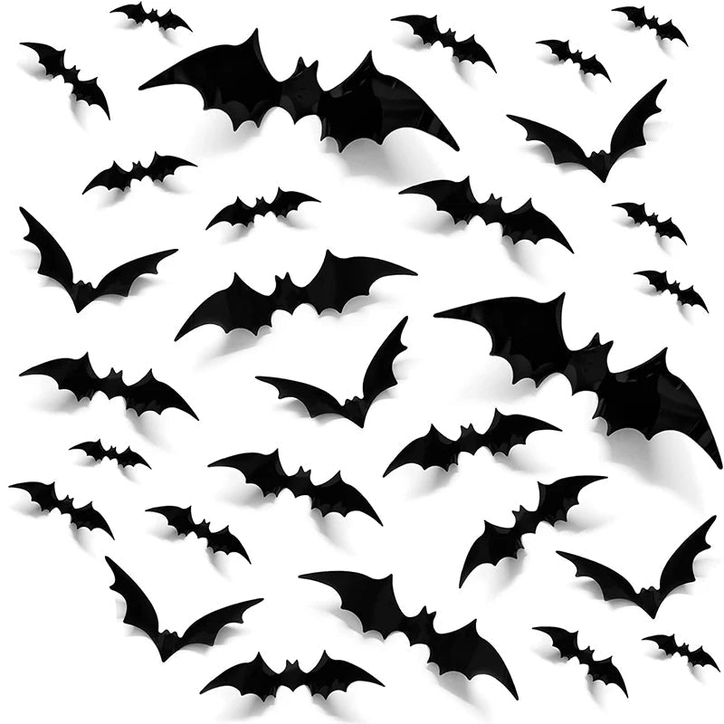 Belro 3D PVC Halloween bats wall stickers featuring black bat silhouettes for spooky seasonal decor.