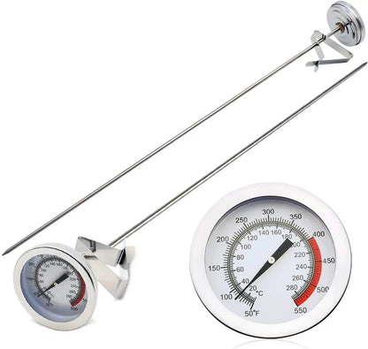 Belro stainless steel deep fry thermometer with long probe, suitable for precise temperature measurement in cooking and food safety.