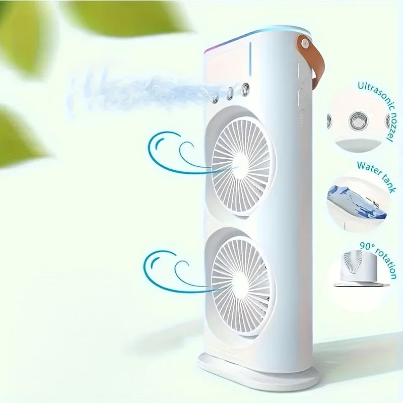 Belro double head portable air conditioner fan for outdoor use, featuring adjustable fans and compact design for cooling comfort.