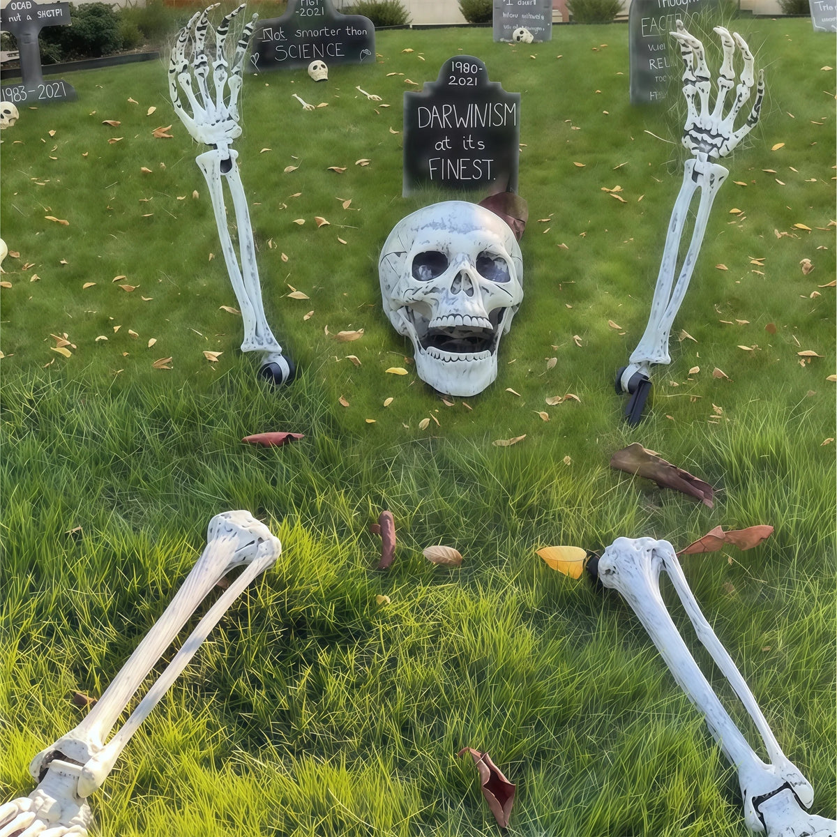 Belro spooky skeleton yard decoration with realistic bones, designed as a men's clothing-themed Halloween skeleton figure.