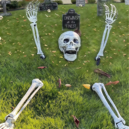 Belro spooky skeleton yard decoration with realistic bones, designed as a men's clothing-themed Halloween skeleton figure.