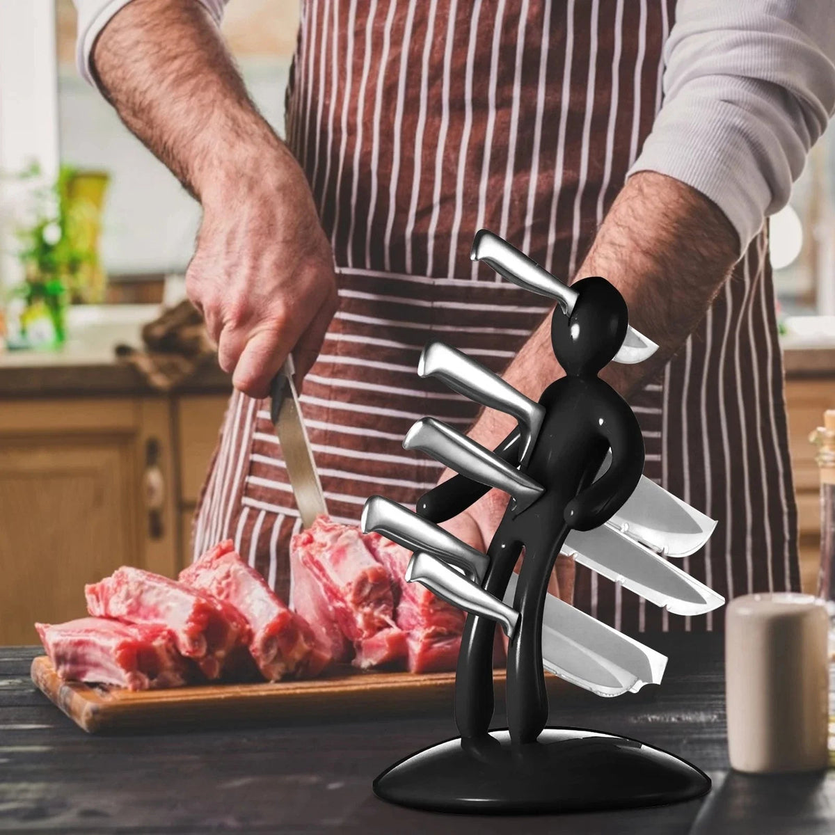 Belro Creative Humanoid Kitchen Knife Holder Set on kitchen countertop, stylish and functional knife storage for home cooking.