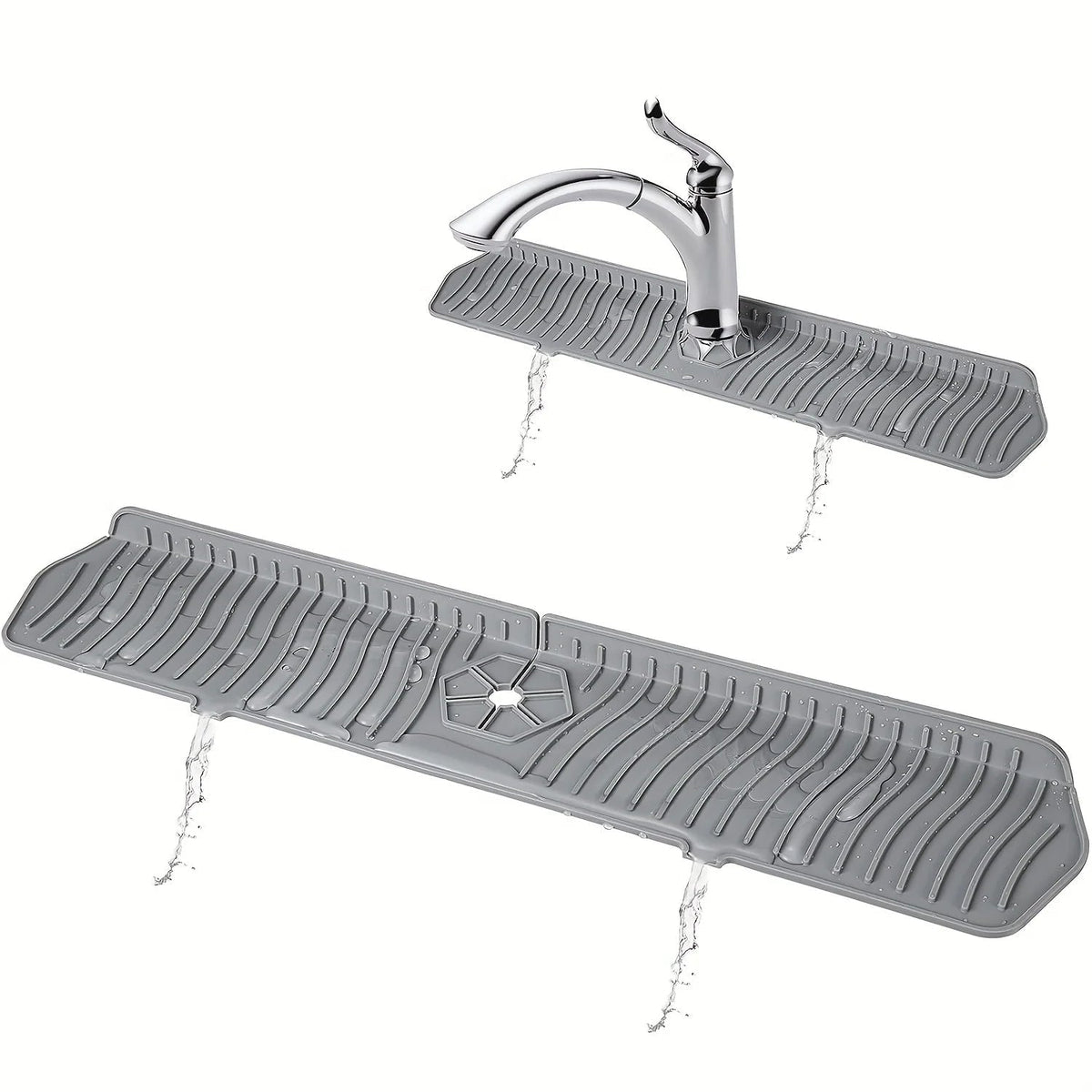 Belro silicone kitchen sink splash guard in use, preventing water splashes and keeping the sink area dry.