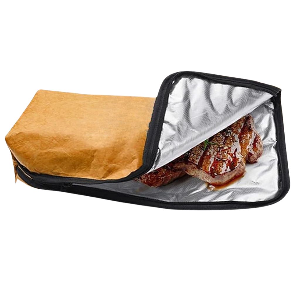 Belro insulated BBQ meat resting blanket bag with handle, durable cooler bag for keeping meat warm during outdoor grilling.