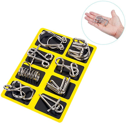 Set of 8 metal puzzle rings from Belro, brain teaser toys for challenging and fun mental puzzles.