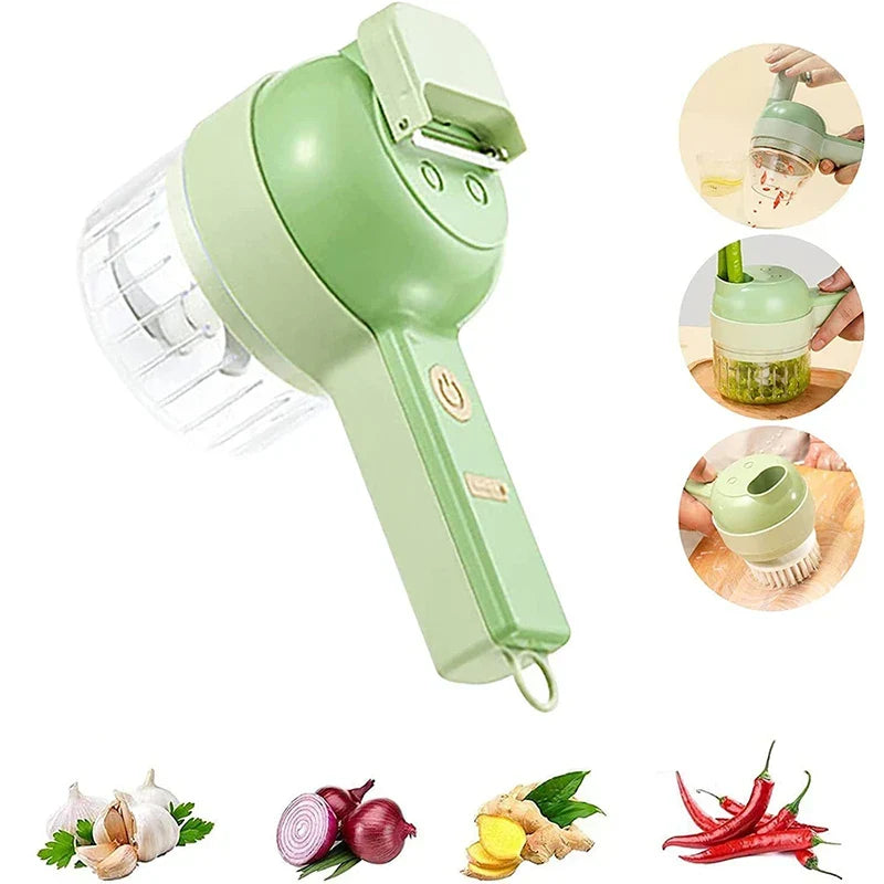 Belro 4-in-1 electric food cutter with multiple blades and compact design, ideal for slicing, dicing, and chopping in the kitchen.