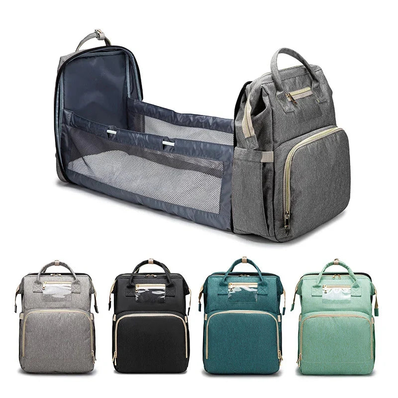 Belro changing bag with integrated travelling baby cot, stylish and practical for parents on the go with baby essentials.