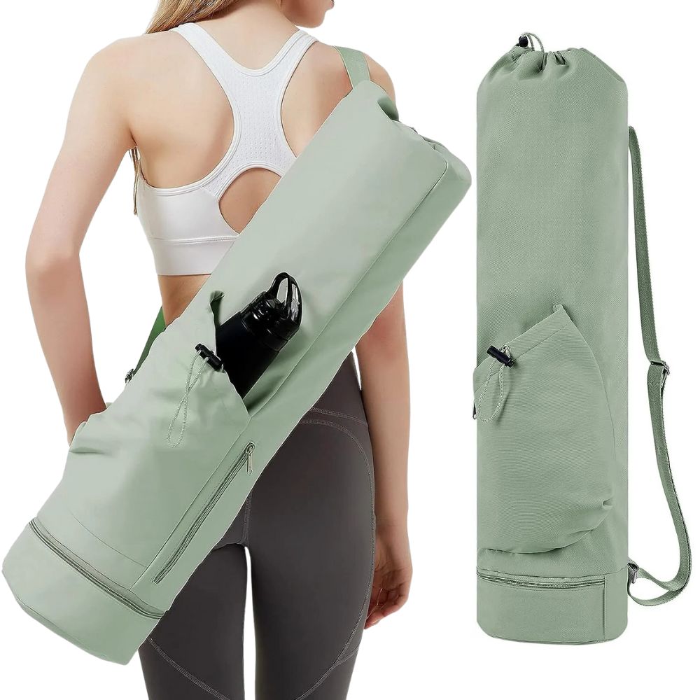 Belro men's yoga mat bag with wet storage compartment, showing durable fabric and adjustable shoulder strap for versatile use.