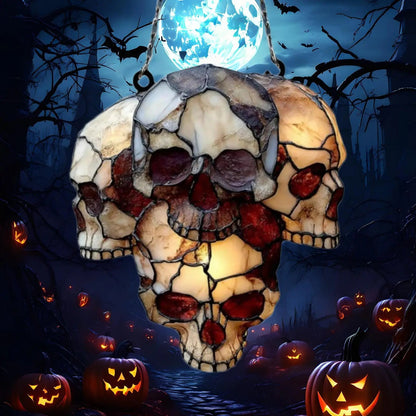 Belro hanging skeleton head Halloween skull decoration for home and garden decor, featuring a spooky skull design.