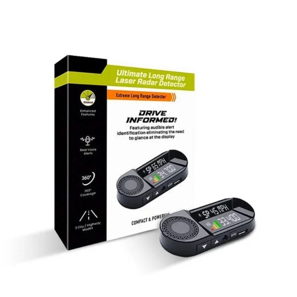 Belro Ultimate Radar Detector mounted in a car interior, showcasing compact electronic device for vehicle speed monitoring.