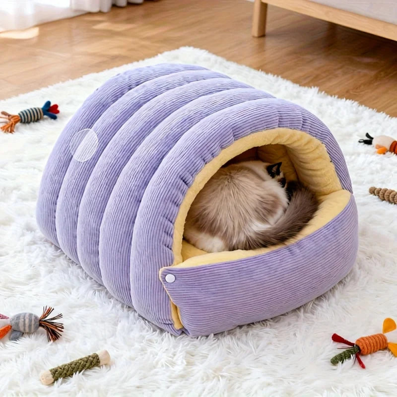 Belro Warm Arctic Fleece Enclosed Cat Cave Bed with soft, cozy interior for cats to rest and hide comfortably.