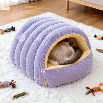 Belro Warm Arctic Fleece Enclosed Cat Cave Bed with soft, cozy interior for cats to rest and hide comfortably.