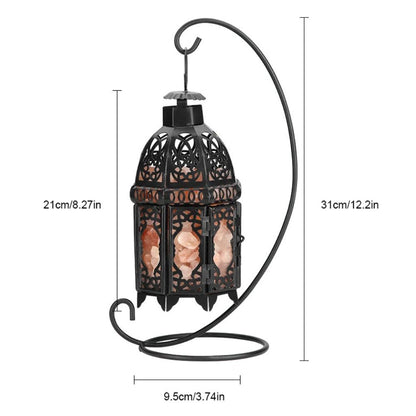 Vintage iron salt rock tabletop lamp by Belro, outdoor home and garden décor with warm lighting and rustic design.