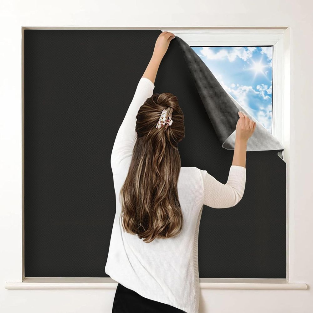 Belro blackout window shade for men with adhesive backing, designed to block sunlight and reduce glare in clothing or apparel settings