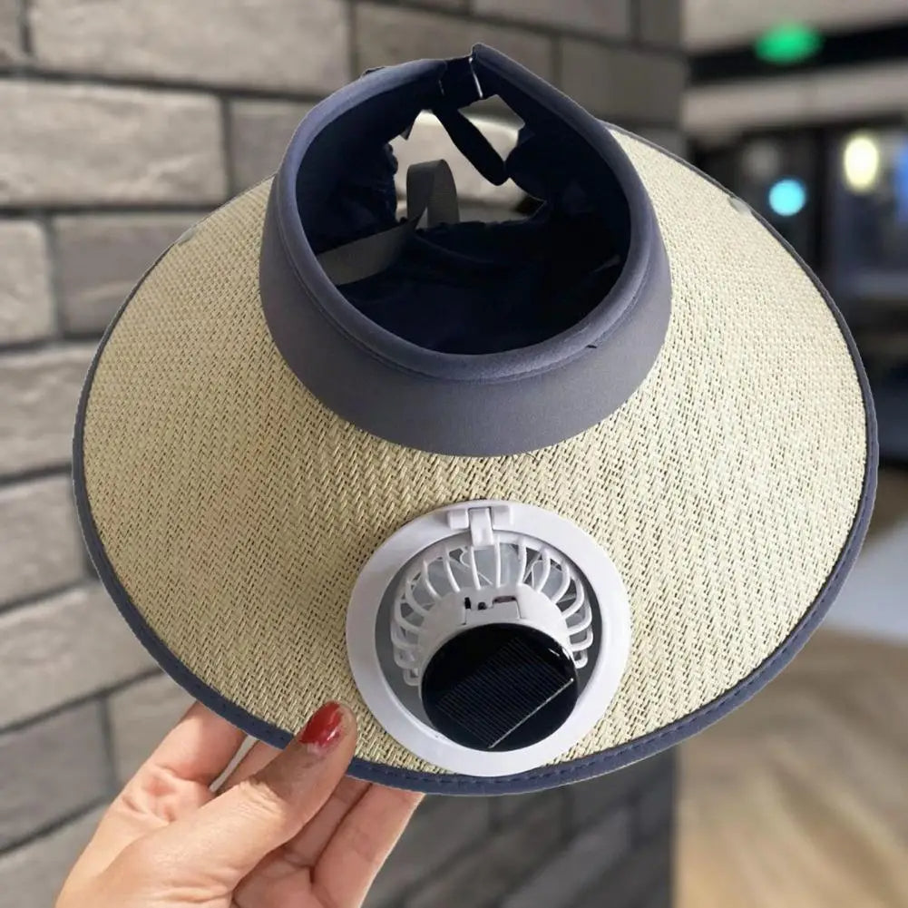 Belro wide brim sun hat with built-in solar powered fan, lightweight outdoor accessory for sun protection and cooling.