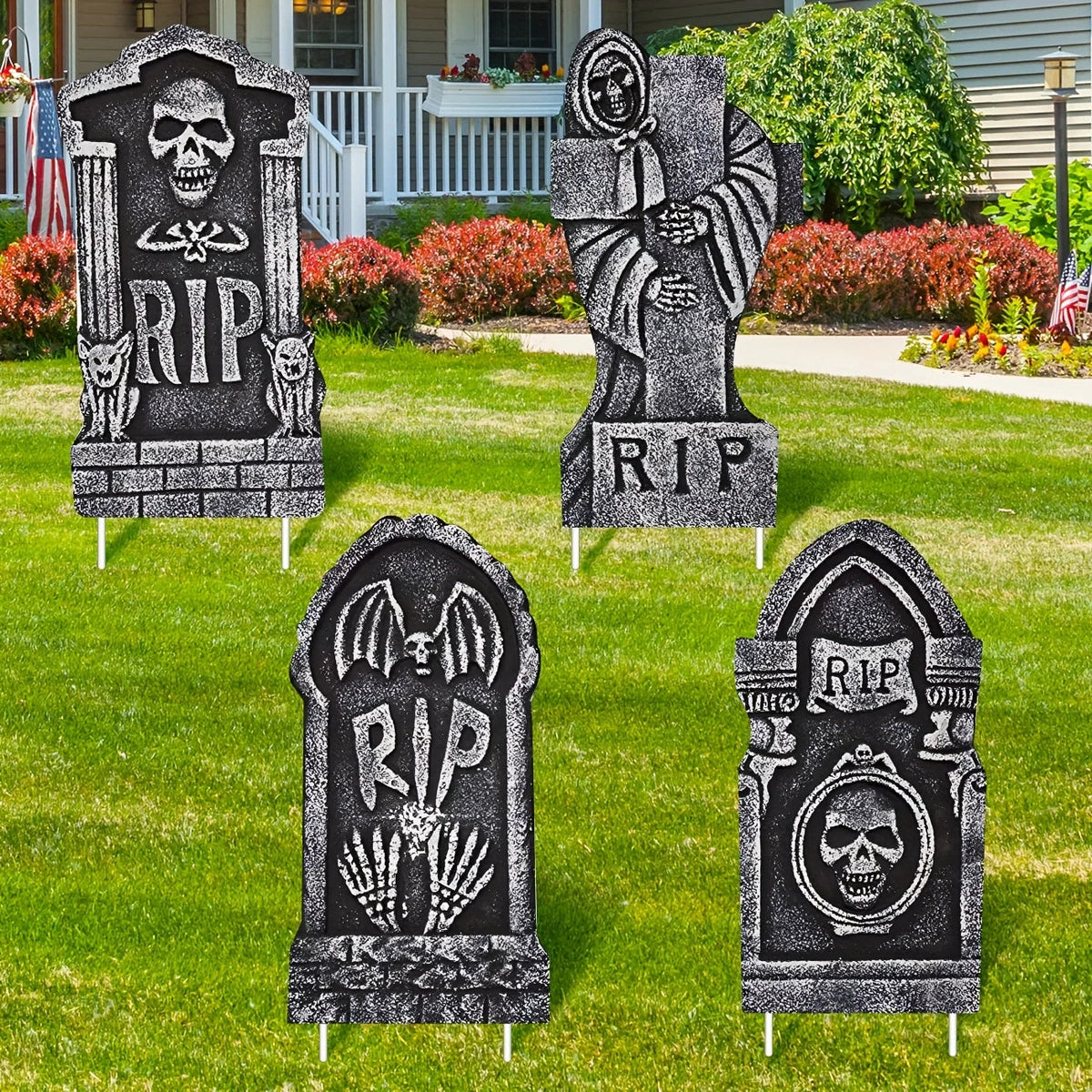 Belro Halloween tombstone gravestone decoration with stakes for outdoor home and garden spooky decorations.