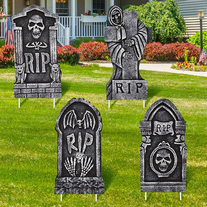 Belro Halloween tombstone gravestone decoration with stakes for outdoor home and garden spooky decorations.