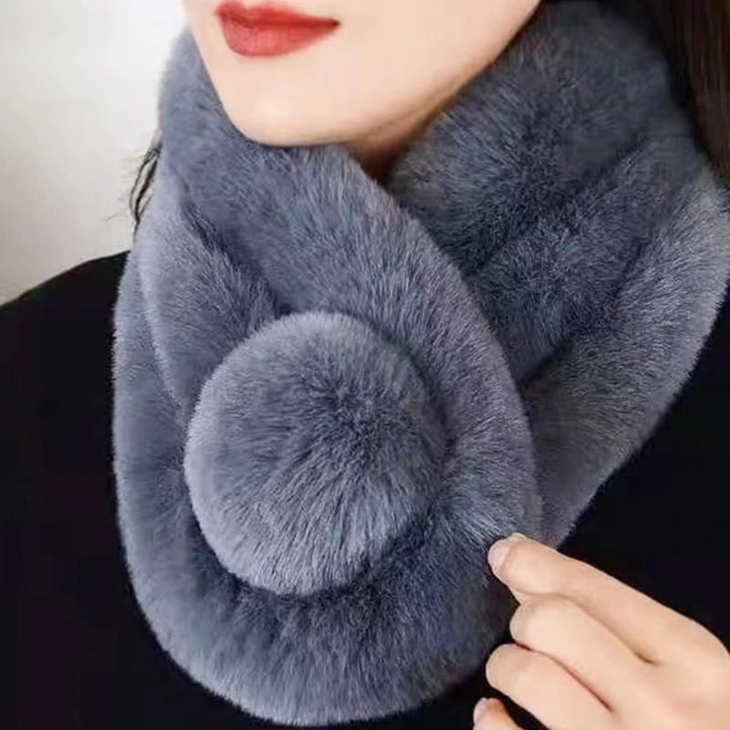 Belro plush faux fur winter scarf draped over a coat, showcasing soft, luxurious texture and cozy style for cold weather.