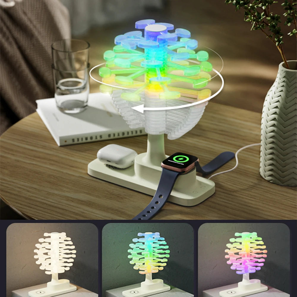 Belro Spiral Tree table lamp with integrated wireless charger, modern night light featuring a twisting, spiral design and built-in charging pad