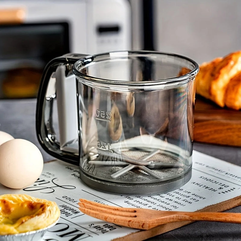 Mivoza flour sifter with squeeze handle, 250ml capacity, baking sieve for easy flour sifting in the kitchen