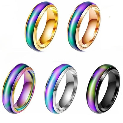 Belro stainless steel mood ring showcasing a smooth, metallic band with color-changing mood stone in a jewelry ring style