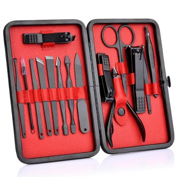 Belro 15-piece professional manicure set with travel case, featuring nail clippers, scissors, and tools for precise nail care.