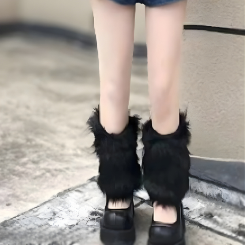 Belro winter faux fur leg warmer boots cover in beige, showcasing cozy, stylish footwear for cold weather.