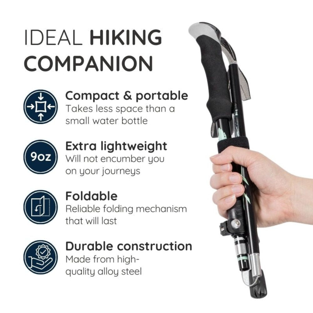 Belro premium automatic retractable hiking stick with adjustable length and ergonomic grip, suitable for outdoor trekking.