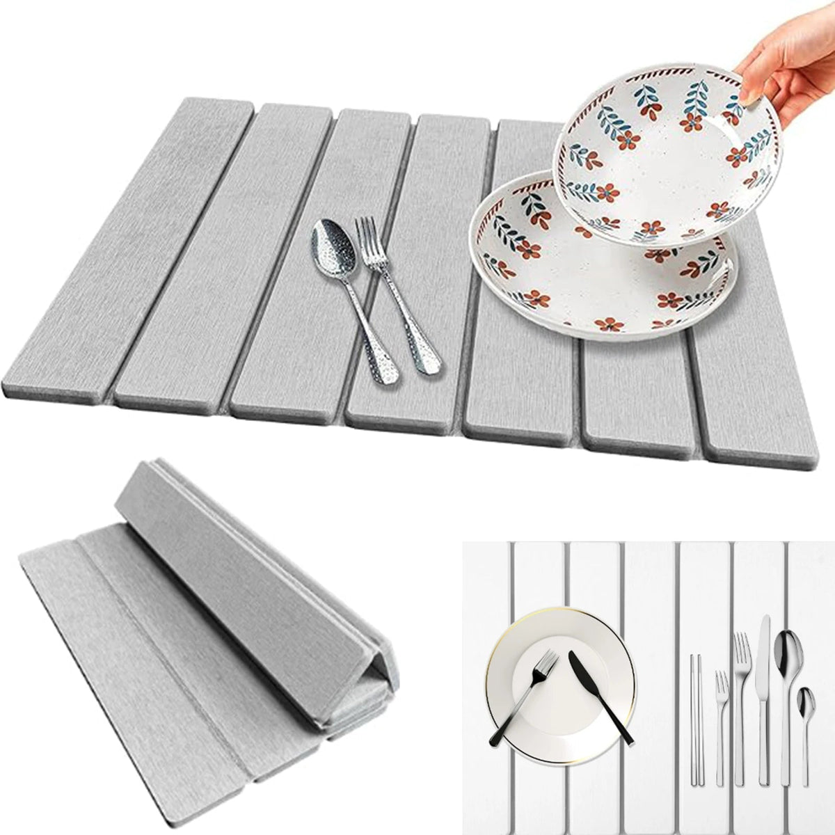 Belro foldable diatomite stone dish drying mat for kitchen drying and countertop protection, lightweight and easy to clean.
